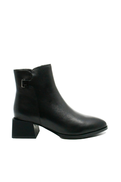 Imagine Botine damă cu toc masiv pătrat, negre, din piele naturală FNX21346