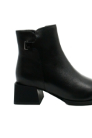 Imagine Botine damă cu toc masiv pătrat, negre, din piele naturală FNX21346