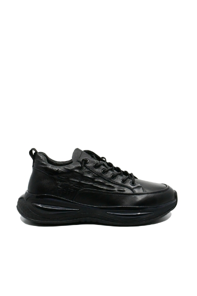 Imagine Teniși negri din piele naturală, cu model croco FLGM-5