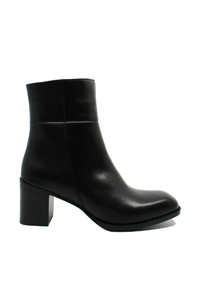 Imagine Botine negre din piele naturală, cu toc bloc și vârf pătrat CASP66350