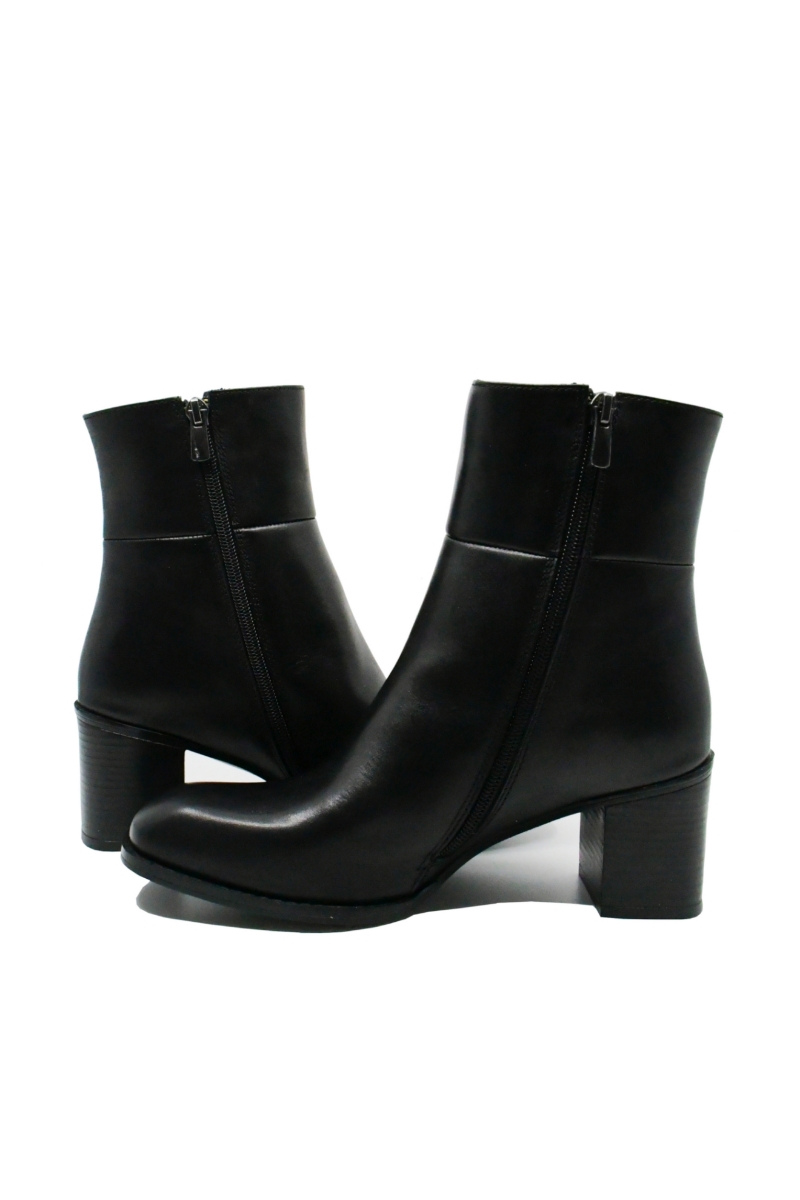 Imagine Botine negre din piele naturală, cu toc bloc și vârf pătrat CASP66350