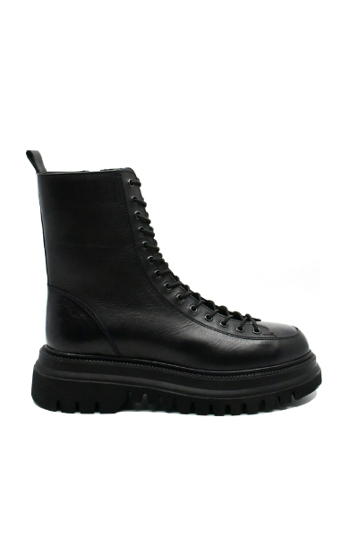 Imagine Ghete negre din piele naturală, cu șiret până sus CASP66329