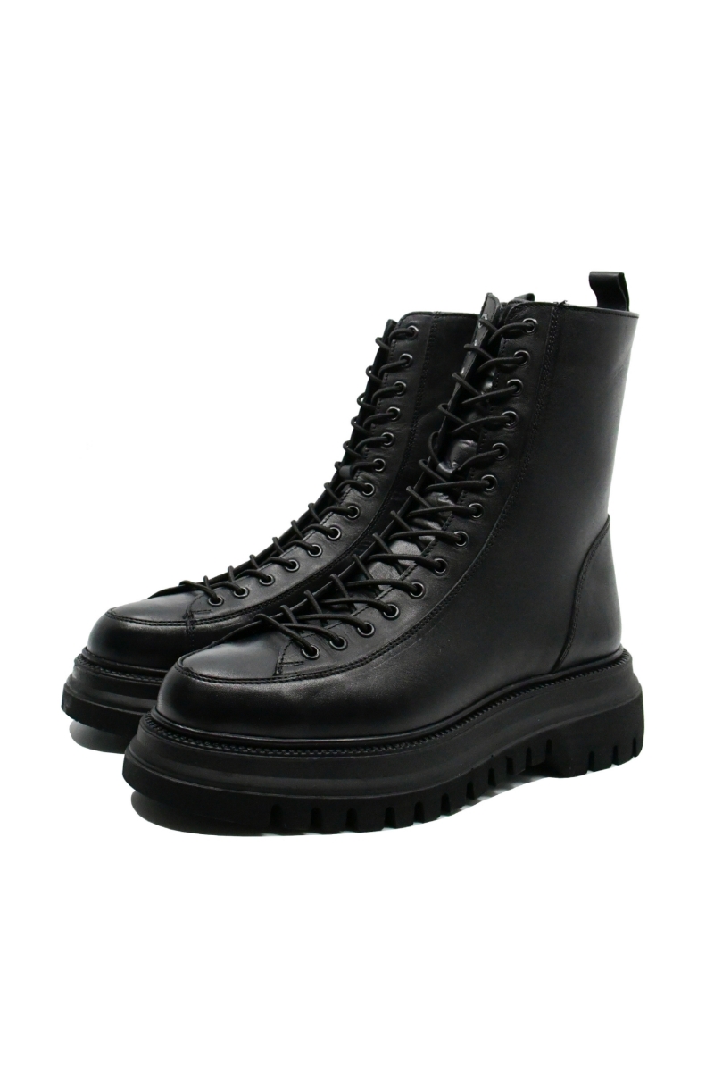 Imagine Ghete negre din piele naturală, cu șiret până sus CASP66329