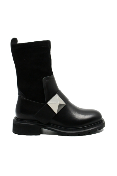 Imagine Ghete damă negre din piele naturală, cu carâmb moale FLG7023