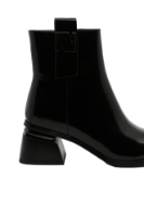 Imagine Botine negre din lac, cu toc evazat și vârf pătrat FLG3768