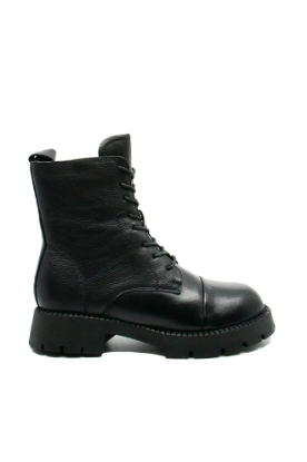 Imagine Ghete damă combat style, negre, din piele naturală FNX3991