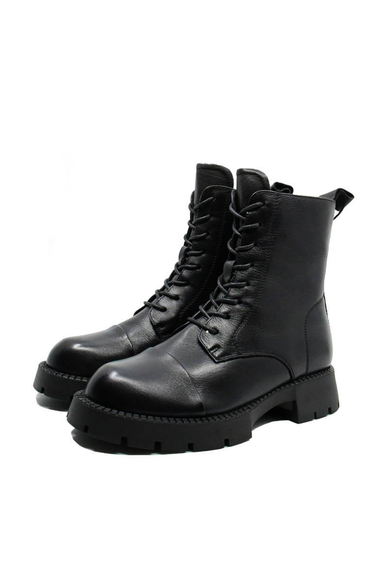 Imagine Ghete damă combat style, negre, din piele naturală FNX3991