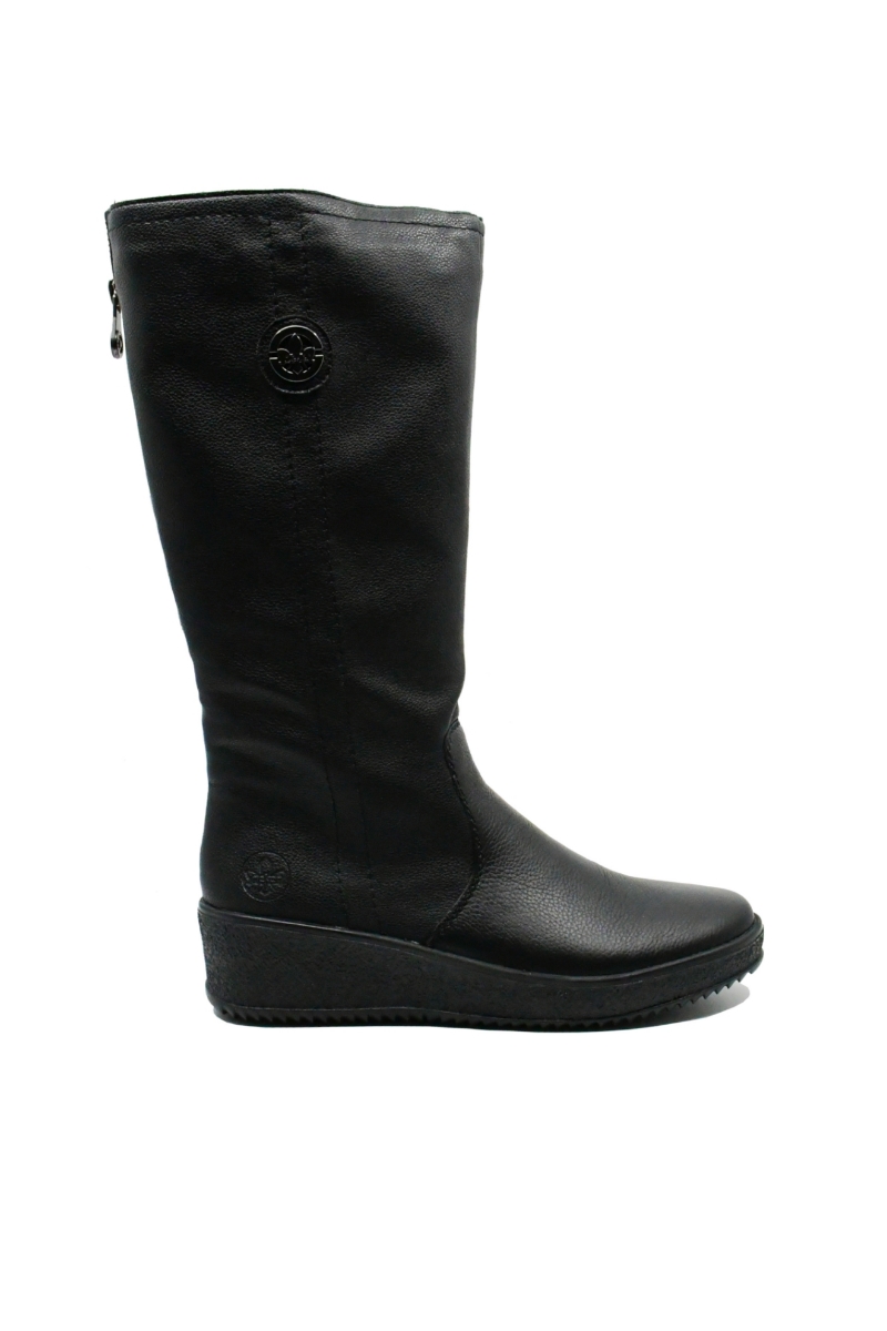 Imagine Cizme damă negre îmblănite, din mix de piele granulată