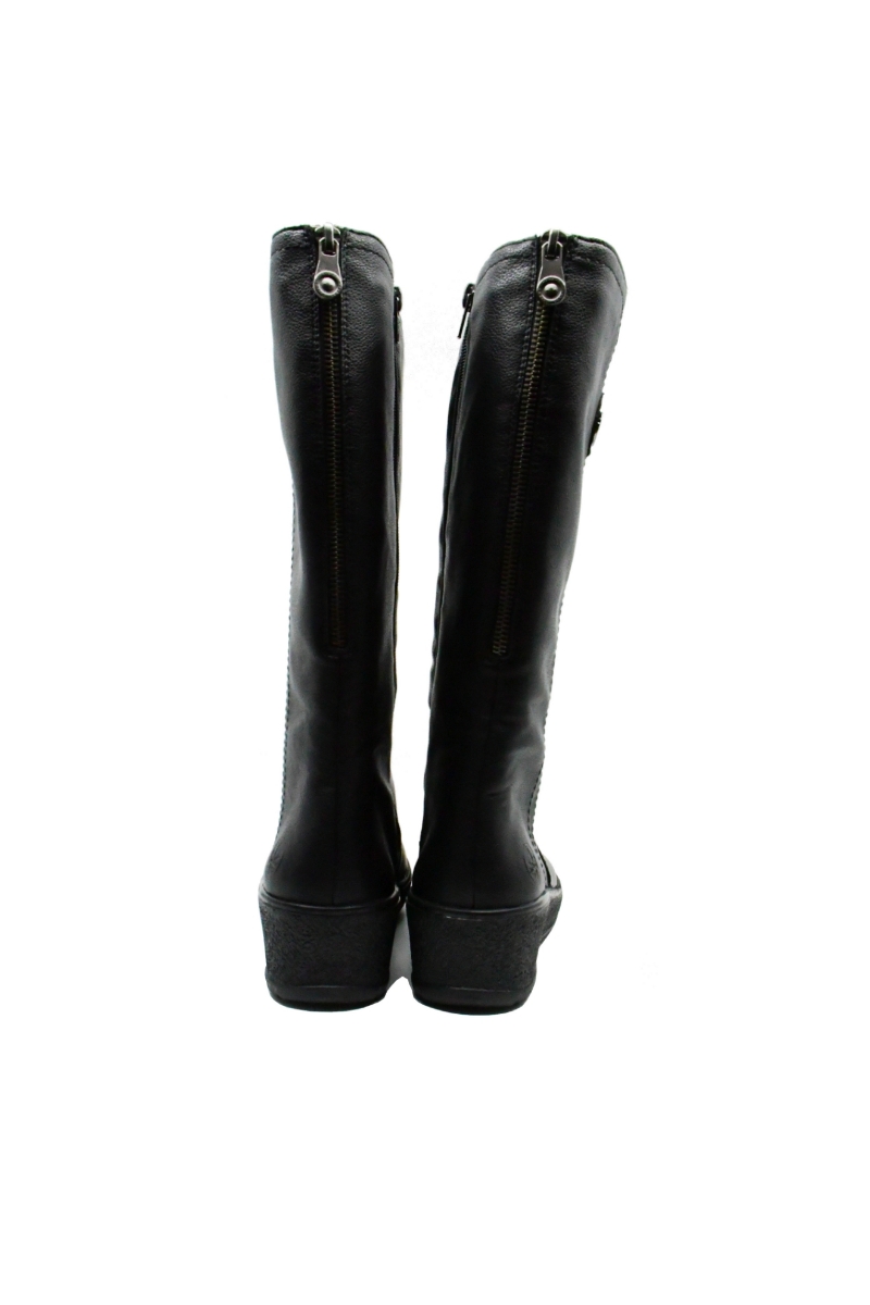 Imagine Cizme damă negre îmblănite, din mix de piele granulată