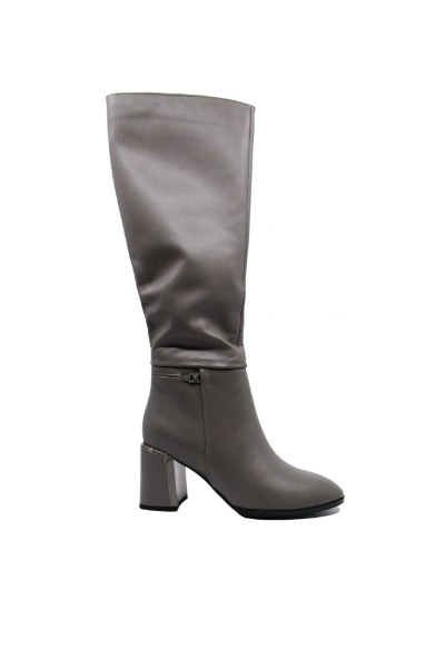 Imagine Cizme moderne cu toc bloc, din piele naturală, kaki deschis FLG2353