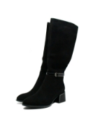 Imagine Cizme negre elegante din piele întoarsă cu curelușă la gleznă FLG7098