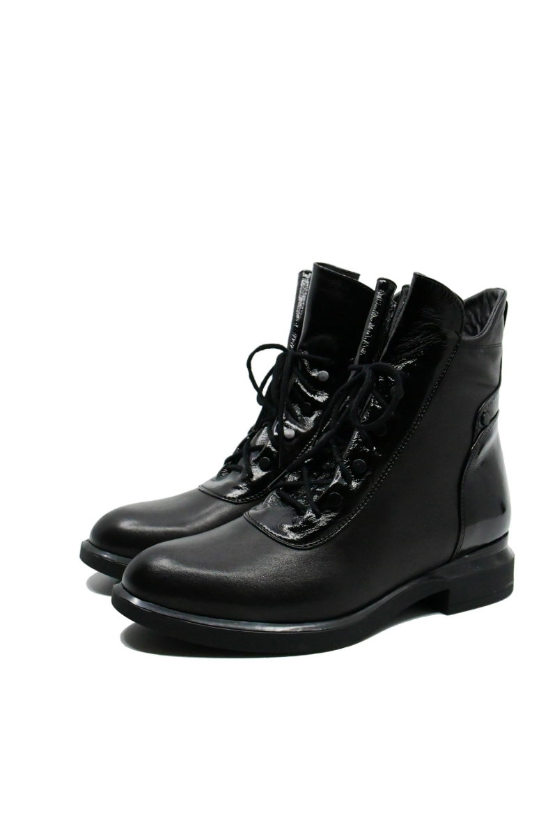 Imagine  Botine damă negre din piele naturală cu detalii din lac