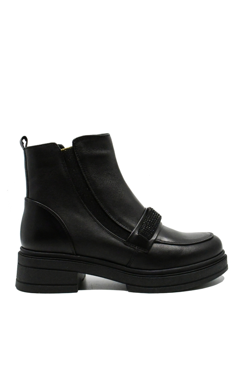 Imagine Ghete damă negre din piele naturală, cu inserții sparkle FLO380