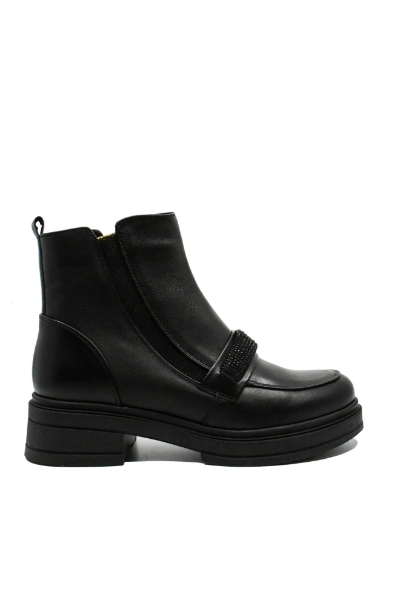 Imagine Ghete damă negre din piele naturală, cu inserții sparkle FLO380