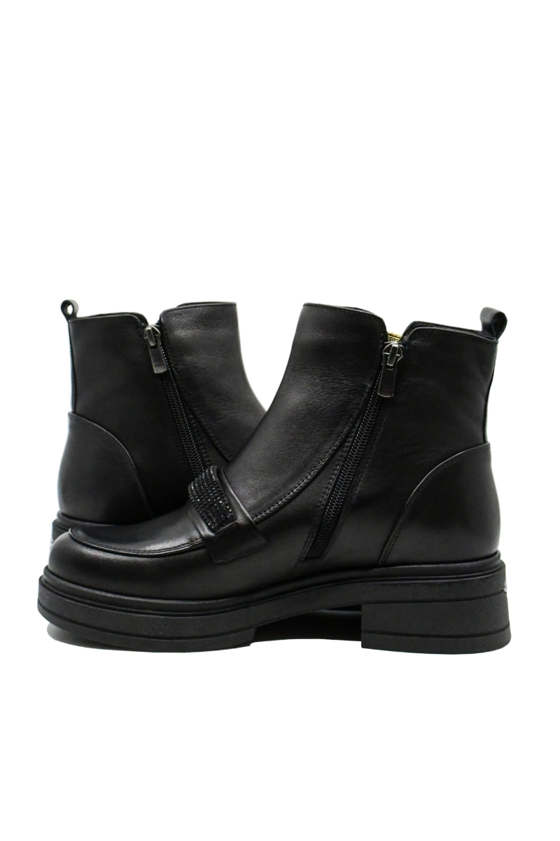 Imagine Ghete damă negre din piele naturală, cu inserții sparkle FLO380
