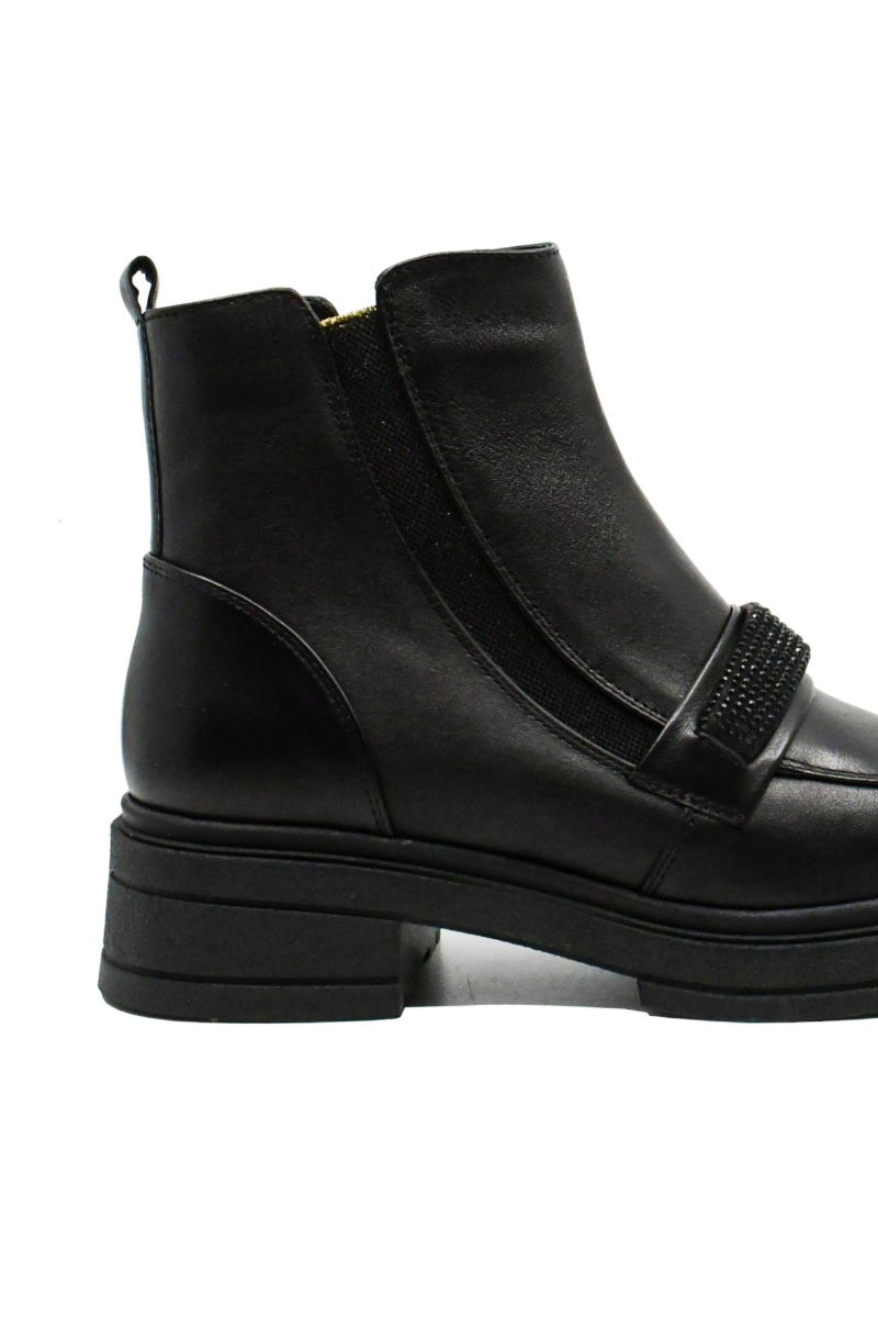 Imagine Ghete damă negre din piele naturală, cu inserții sparkle FLO380