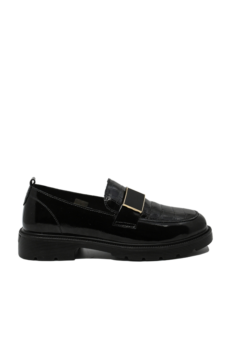 Imagine Pantofi loafer damă negri din lac cu detaliu croco OTR440001