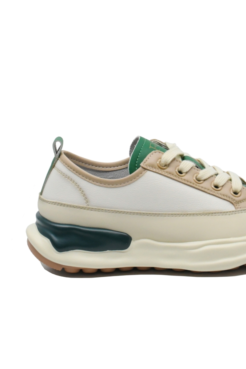 Imagine Pantofi sport damă din piele naturală, bej cu detalii verzi FNX18001-3