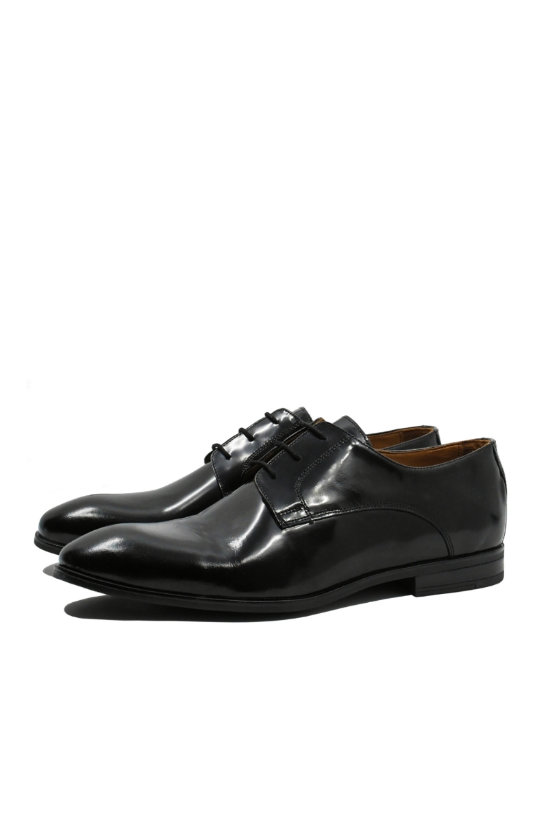 Imagine Pantofi eleganți derby negri din piele naturală lăcuită MIR12097