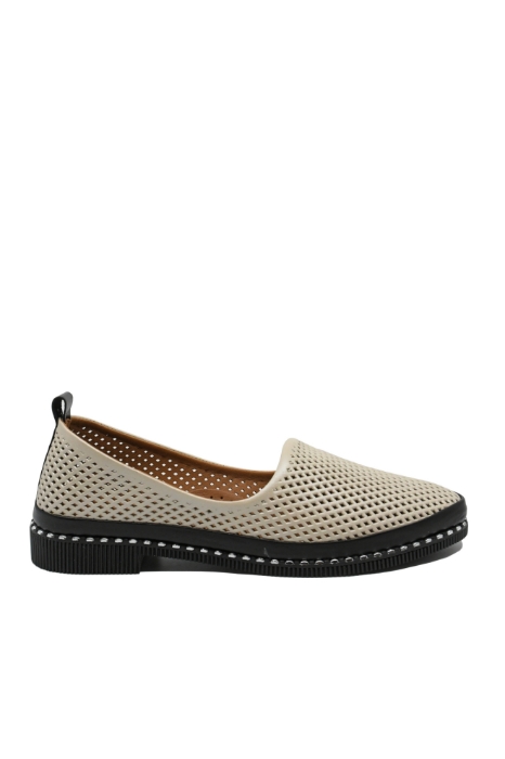 Imagine Pantofi de vară bej, din piele naturală cu aspect plasă MIR2040