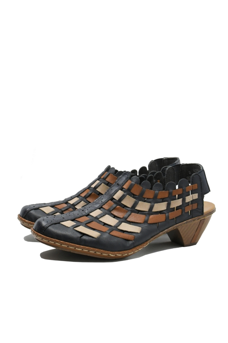 Imagine Pantofi damă decupați bleumarin cu imprimeu multicolor RIK46778-14