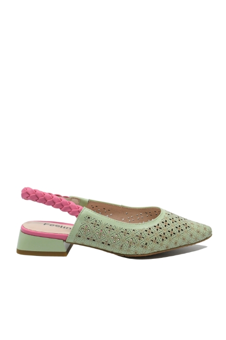Imagine Pantofi damă decupați verde cu roz, din piele naturală FLG2449