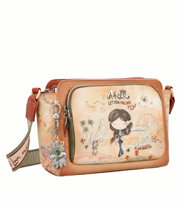 Imagine Poșetă rectangulară camel, tip crossbody, colecția Peace & Love 38803-070