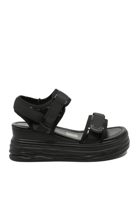 Imagine Sandale damă platformă negre cu paiete și barete velcro FNX1036139