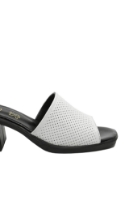 Imagine Saboți cu toc bloc albi din piele naturală cu aspect perforat MIR9516