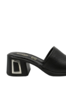 Imagine Saboți cu toc bloc negri din piele naturală cu aspect perforat MIR9516
