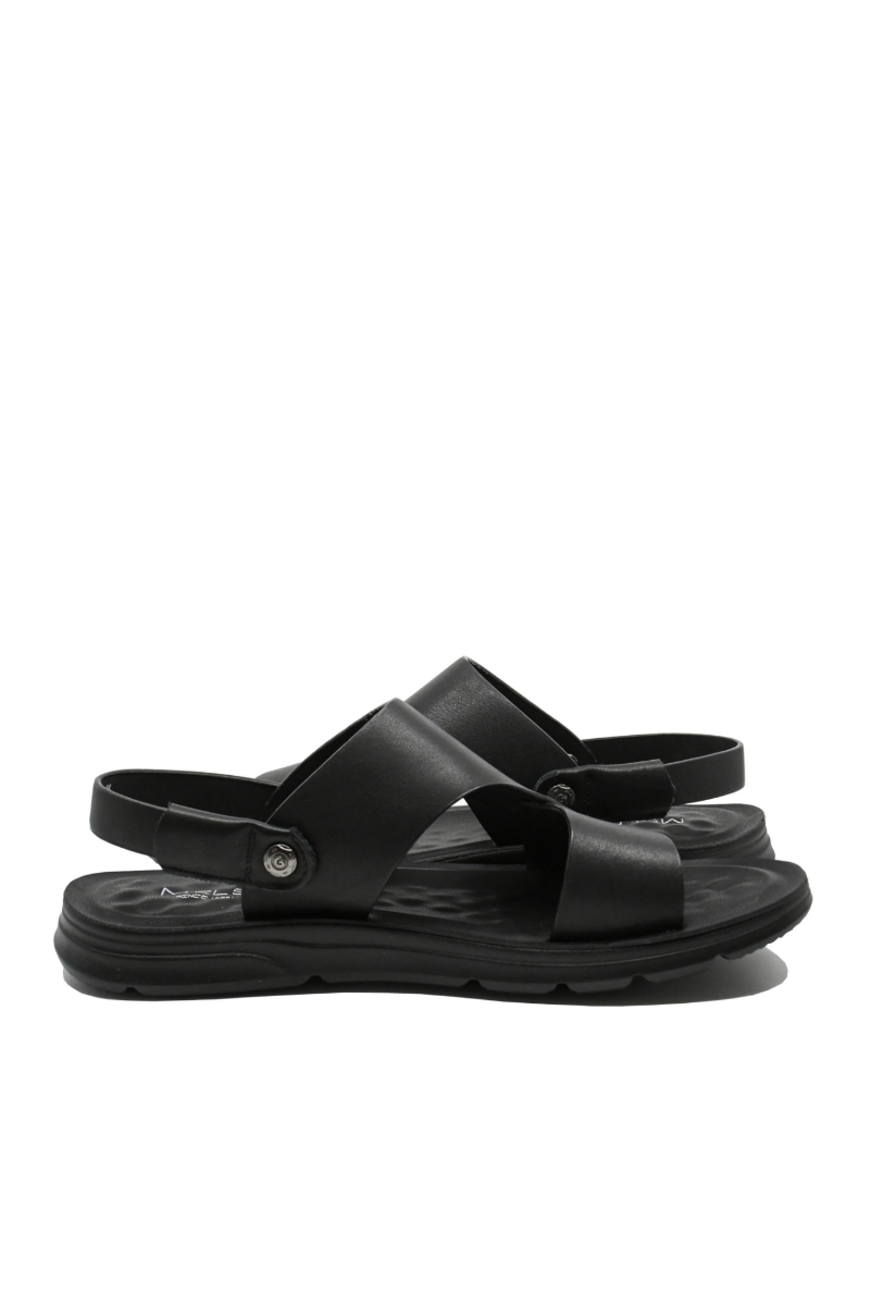 Imagine Sandale comode bărbați cu capse și barete, negre din piele naturală FNX5735