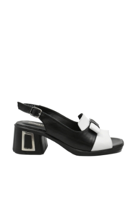 Imagine Sandale cu toc bloc negru cu alb, din piele naturală MIR9519