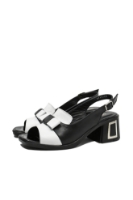 Imagine Sandale cu toc bloc negru cu alb, din piele naturală MIR9519
