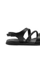 Imagine Sandale damă joase cu strasuri, negre din piele naturală GOR585