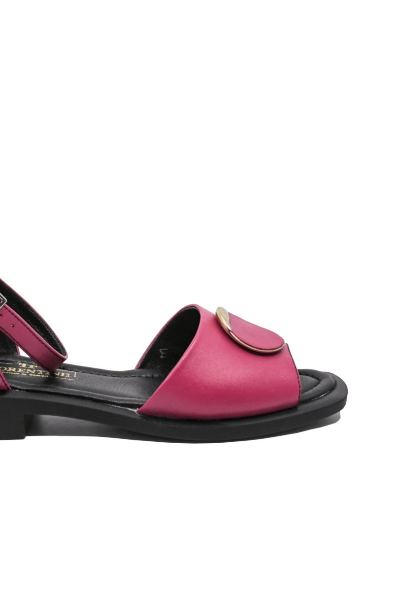 Imagine Sandale damă joase cu baretă la gleznă, fucsia, din piele naturală FLO028