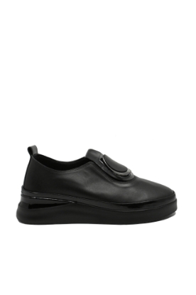 Imagine Pantofi slip-on cu talpa înaltă, negri din piele naturală MIR2450N