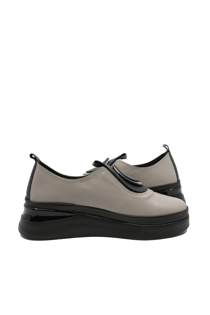 Imagine Pantofi slip-on cu talpa înaltă, gri vizon din piele naturală MIR2450