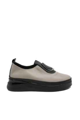 Imagine Pantofi slip-on cu talpa înaltă, gri vizon din piele naturală MIR2450