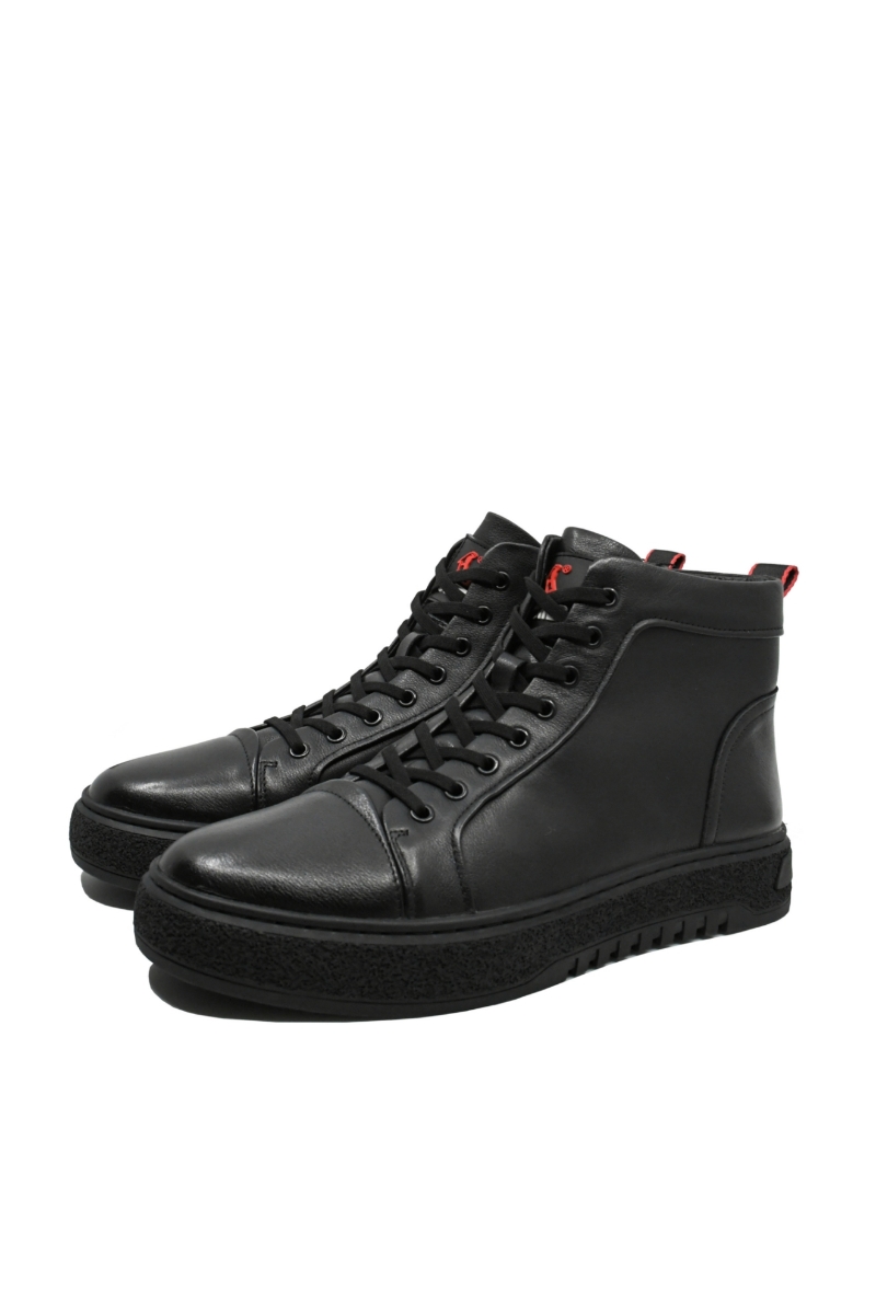 Imagine Ghete sport înalte cu șiret, negre, din piele naturală OTR650019N