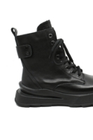 Imagine Ghete damă stil combat, negre, din piele naturală, FNX867598