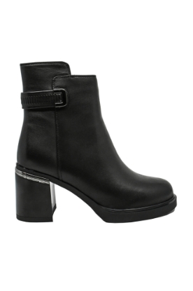 Imagine Botine elegante, negre din piele naturală, cu detaliu metalic la toc OTR350044N