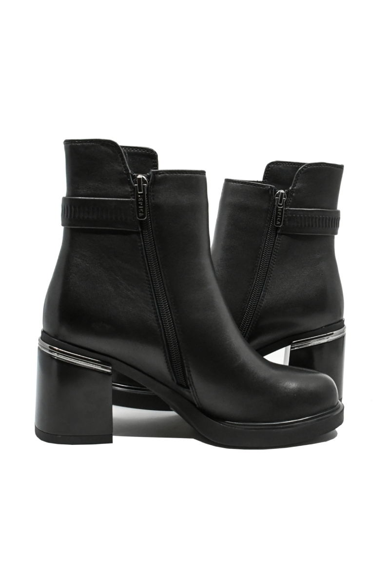 Imagine Botine elegante, negre din piele naturală, cu detaliu metalic la toc OTR350044N