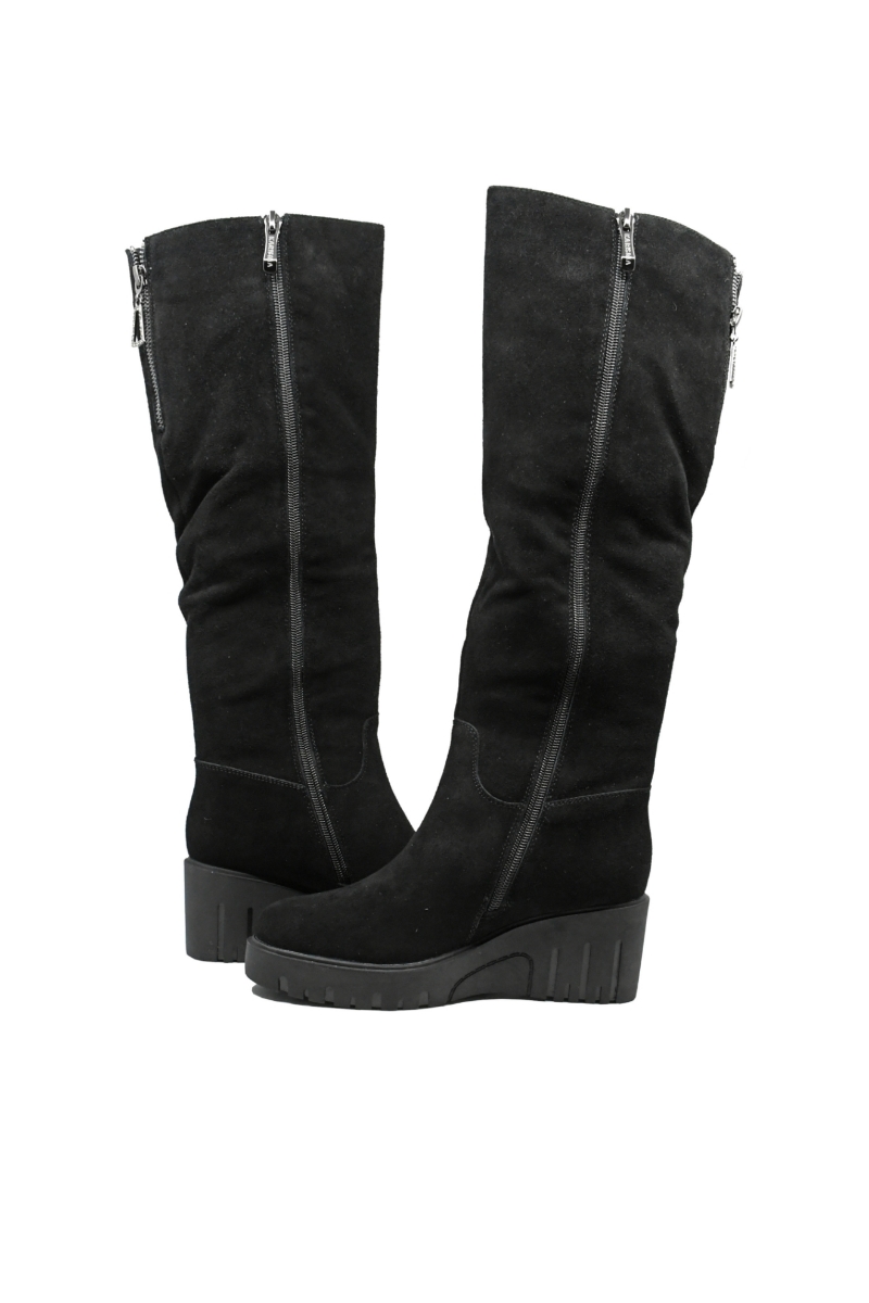 Imagine Cizme înalte damă elegante, negre, din piele întoarsă OTR30008NV