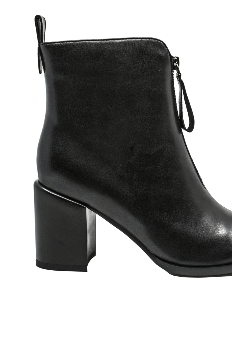 Imagine Botine damă negre din piele naturală, cu fermoar în față FNX11681N