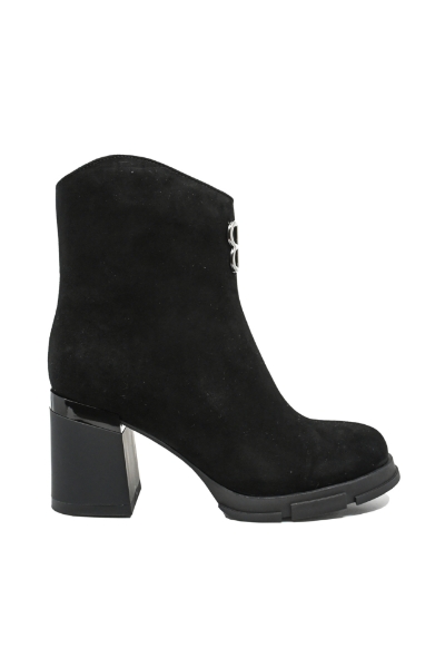 Imagine Botine damă cu toc masiv, negre din piele întoarsă FNX113N