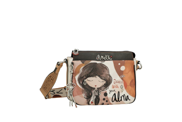 Imagine Poșetuță tip crossbody cu 3 compartimente, crem cu detalii cărămizii, colecția Alma, 40703-062