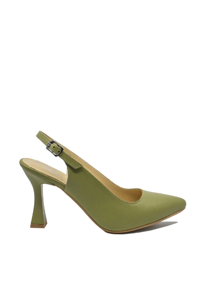Imagine Pantofi eleganți, decupați la spate, verde oliv, din piele naturală MIR824