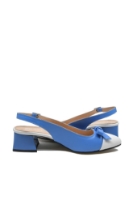 Imagine Pantofi decupați cu toc jos și fundiță, blue navy cu alb, din piele naturală MIR1385