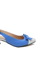 Imagine Pantofi decupați cu toc jos și fundiță, blue navy cu alb, din piele naturală MIR1385