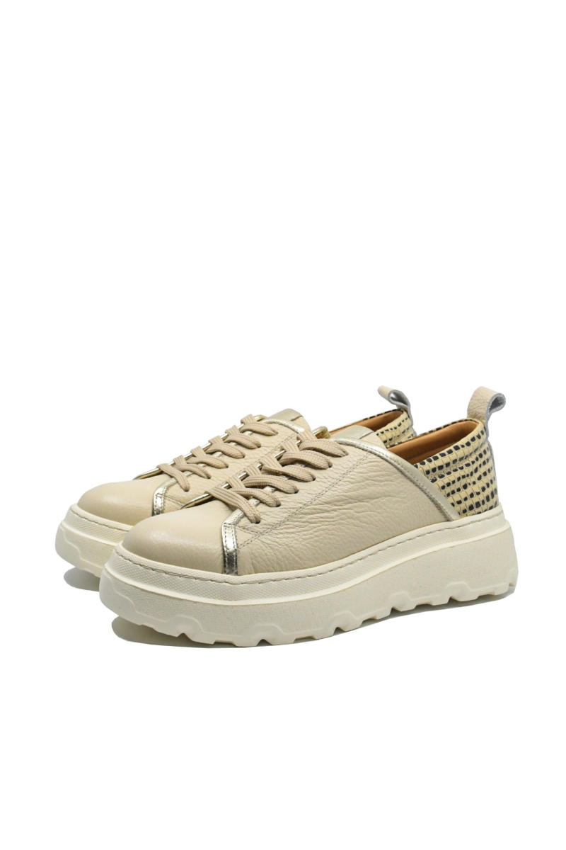 Imagine Pantofi sport bej aurii din piele naturală granulată și detalii croco MIR432